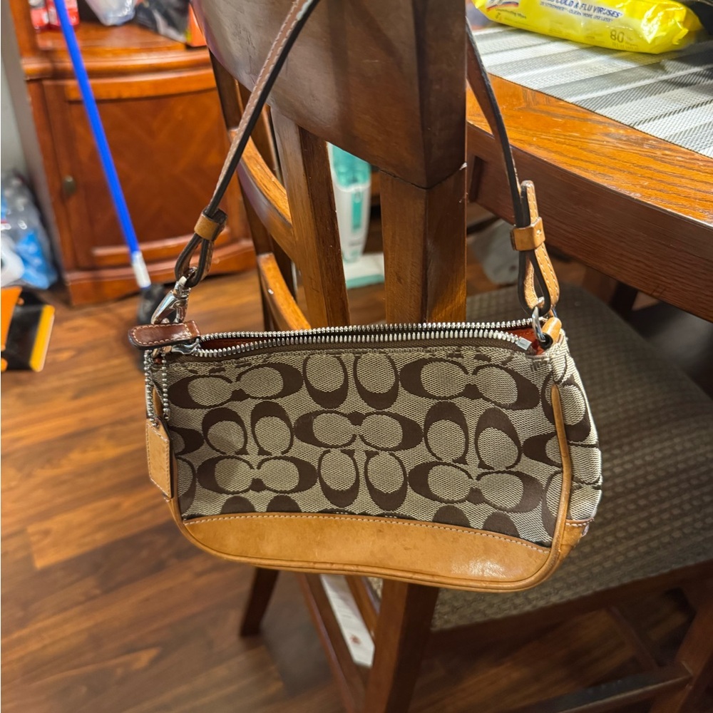 Coach Signature Brown and Tan Shoulder Bag